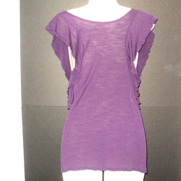 American Eagle Outfitters Festival T Women's Size M Purple Flutter Sleeves - Picture 3 of 4